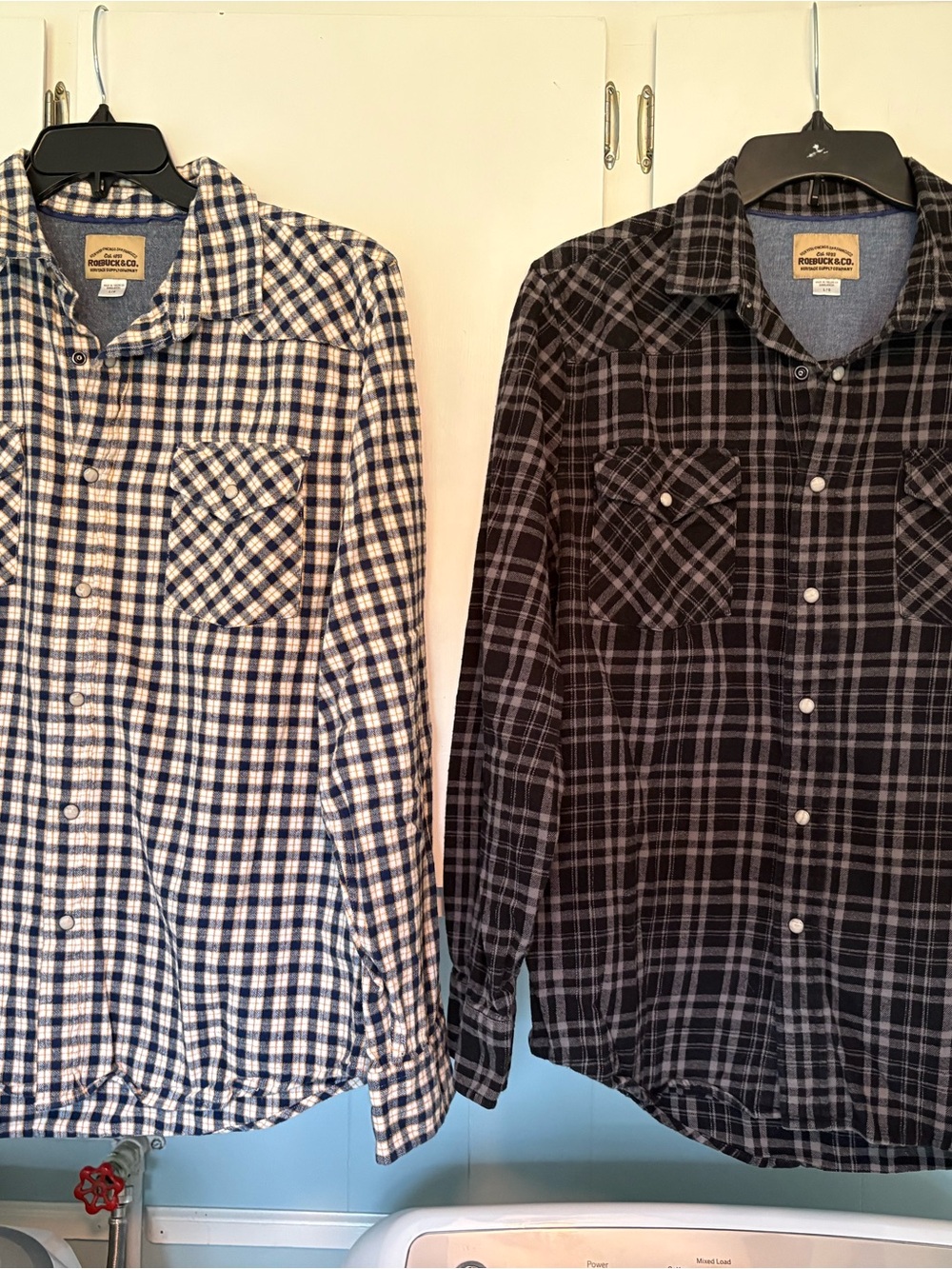 Men’s Vtg SZ L Roebuck & Co Blk/Grey & Blue/Gold PEARL Snap Flannel Shirts